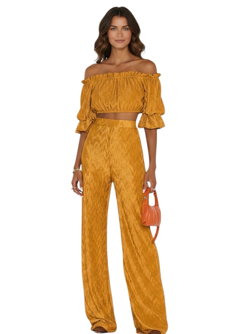 House of Harlow NWT Wide Leg Plisse Pants Sz XXS Mustard Yellow Gold 70s Retro